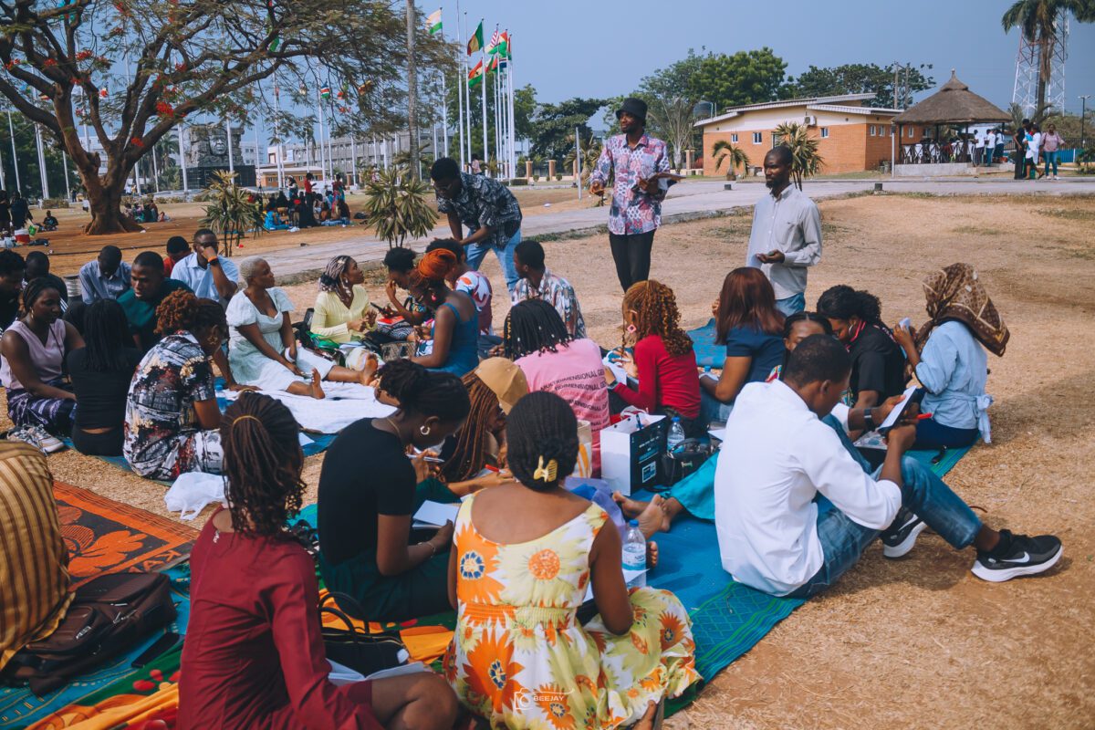 Group of alumni sitting in the park in Lagos, Nigeria.